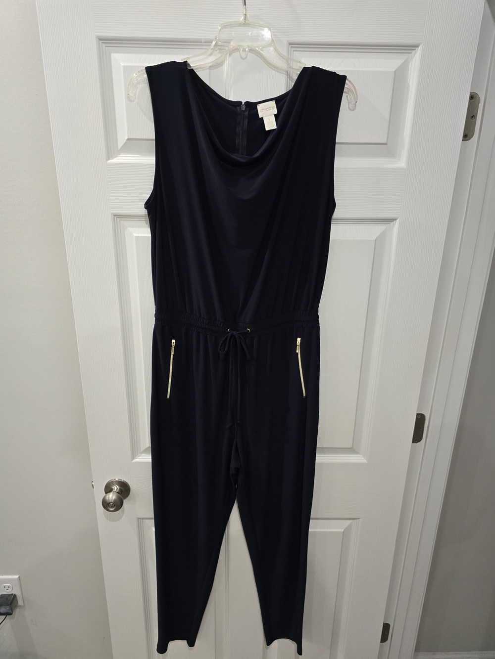 Chico's Navy Sleeveless Jumpsuit with Drawstring Waist Size 1